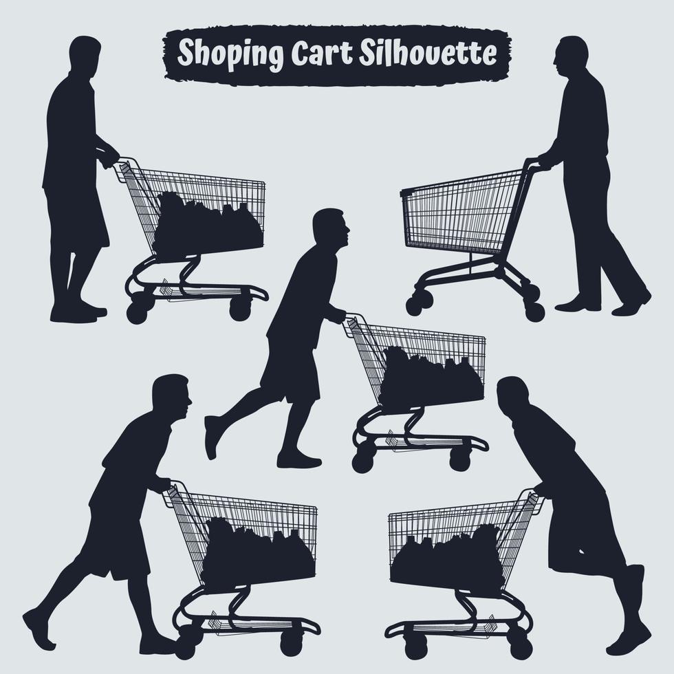 Mens voortvarend boodschappen doen kar silhouet vector