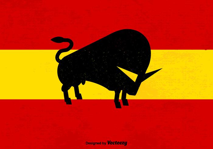 Abstract Stier Silhouet Op Grunge Spaanse Vlag Achtergrond vector