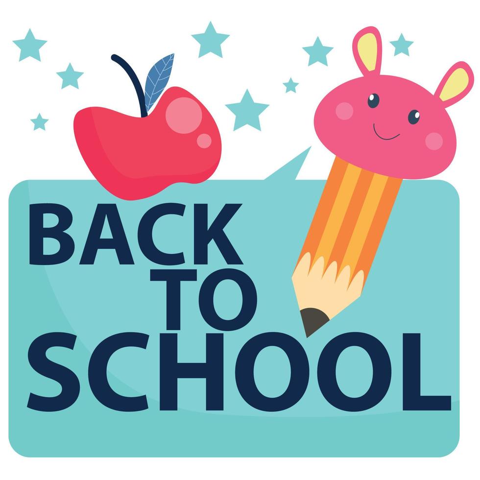 Welkom terug naar school- poster, terug naar school- groet poster met appel en potlood, vector illustratie.