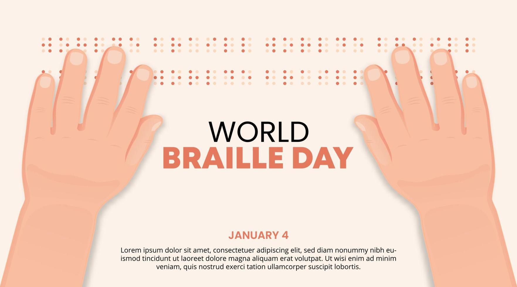 wereld braille dag achtergrond met handen lezing braille vector