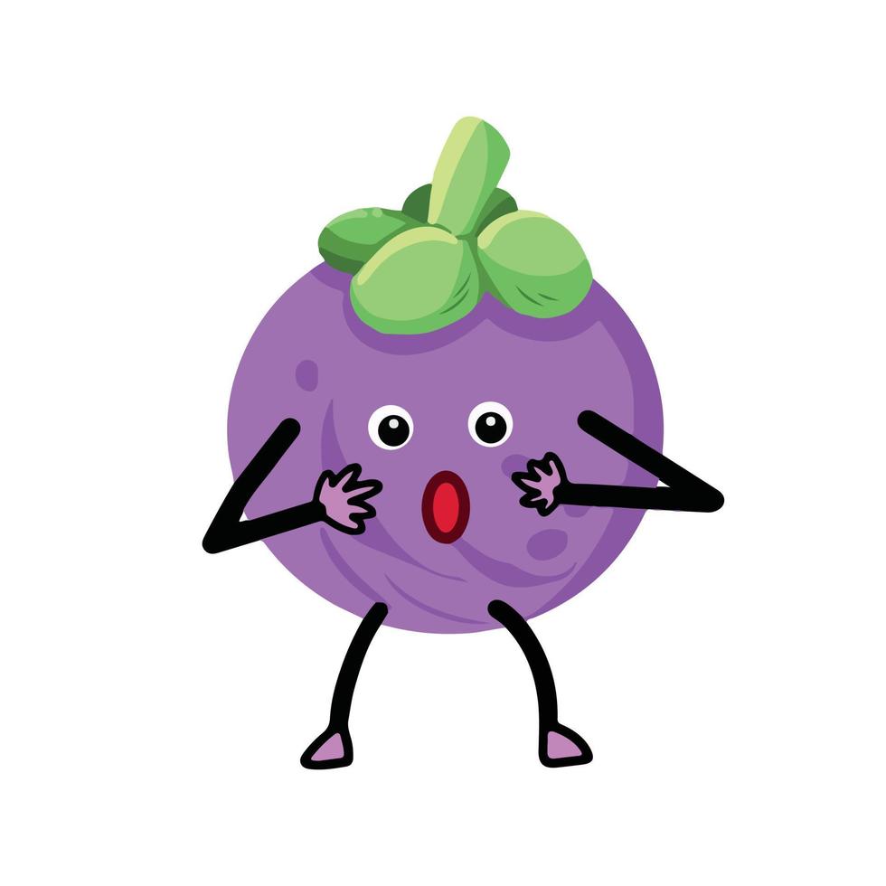 verrast mangisboom Purper fruit vector karakter mascotte illustratie geïsoleerd Aan duidelijk licht roze achtergrond. tekenfilm vlak kunst gestileerd artwork schattig en kawaii themed tekening.