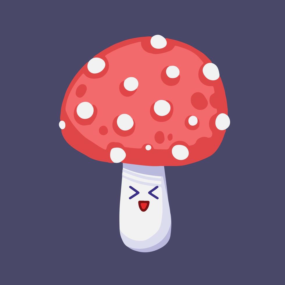 opgewonden gelukkig rood wild mooi Woud paddestoel vector avatar karakter mascotte illustratie geïsoleerd Aan duidelijk donker grijs achtergrond. kawaii schattig karakter tekening met tekenfilm vlak kunst stijl.