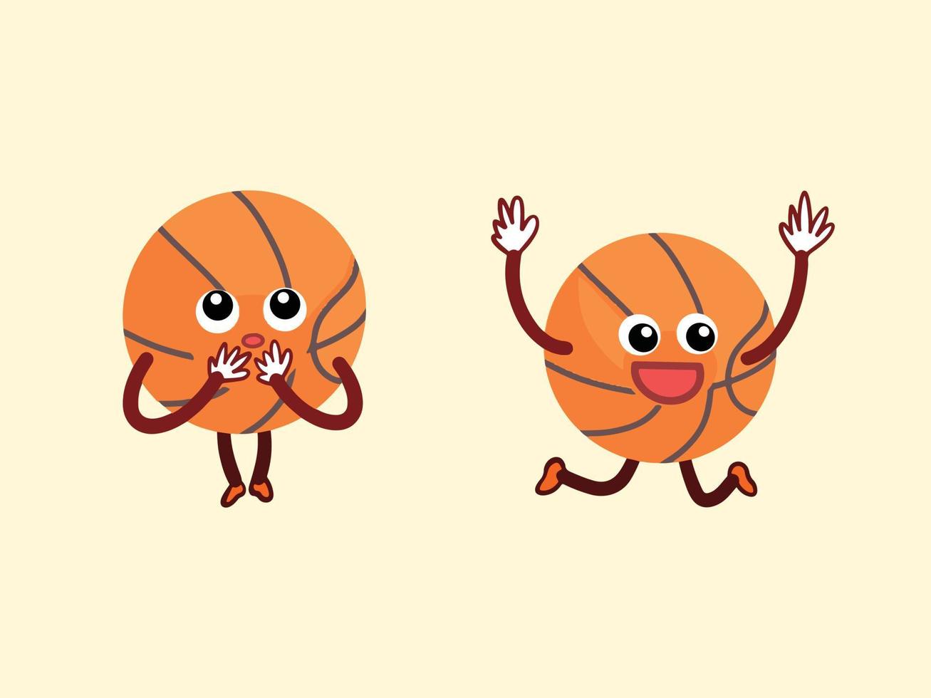 basketbal mascotte sport bal karakter vector illustratie reeks geïsoleerd Aan duidelijk licht geel achtergrond. grappig stijl tekenfilm gemakkelijk vlak kunst gestileerd kunstwerk.