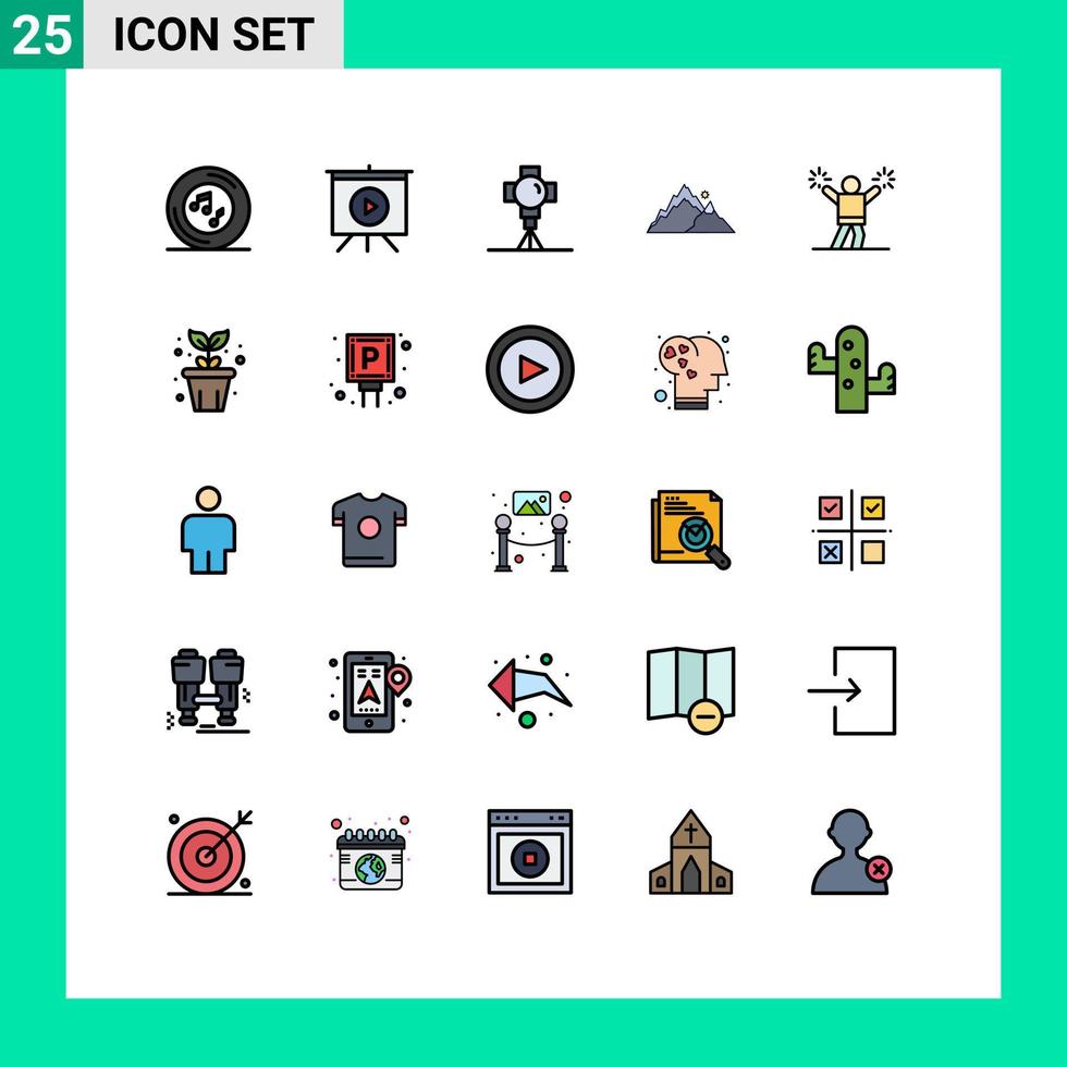 modern reeks van 25 gevulde lijn vlak kleuren en symbolen zo net zo boom heuvel bioscoop landschap films bewerkbare vector ontwerp elementen
