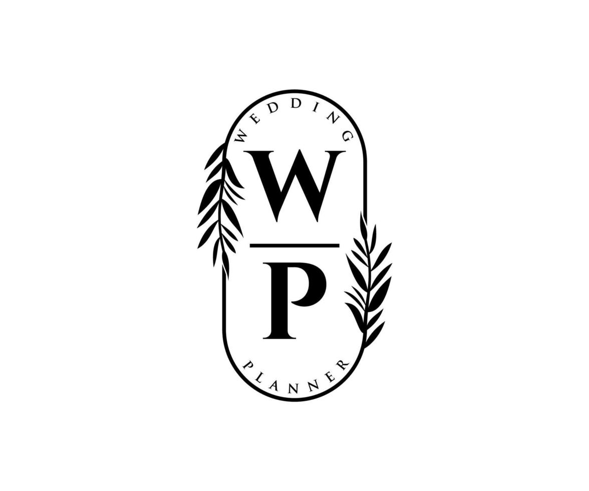 wp initialen brief bruiloft monogram logos verzameling, hand- getrokken modern minimalistisch en bloemen Sjablonen voor uitnodiging kaarten, opslaan de datum, elegant identiteit voor restaurant, boetiek, cafe in vector