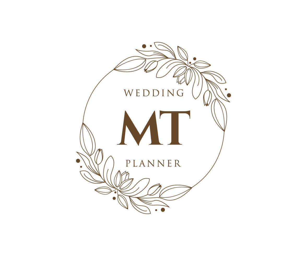 mt initialen brief bruiloft monogram logos verzameling, hand- getrokken modern minimalistisch en bloemen Sjablonen voor uitnodiging kaarten, opslaan de datum, elegant identiteit voor restaurant, boetiek, cafe in vector