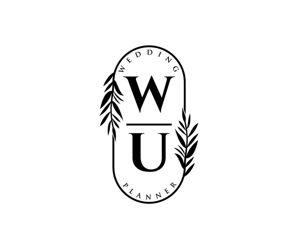 wu initialen brief bruiloft monogram logos verzameling, hand- getrokken modern minimalistisch en bloemen Sjablonen voor uitnodiging kaarten, opslaan de datum, elegant identiteit voor restaurant, boetiek, cafe in vector