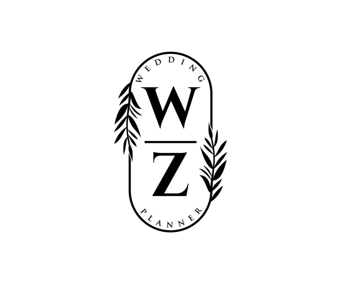 wz initialen brief bruiloft monogram logos verzameling, hand- getrokken modern minimalistisch en bloemen Sjablonen voor uitnodiging kaarten, opslaan de datum, elegant identiteit voor restaurant, boetiek, cafe in vector