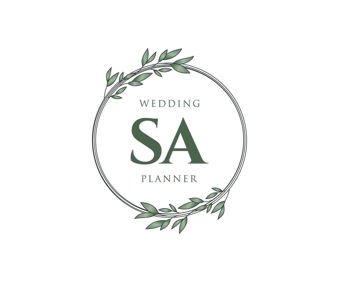 sa initialen brief bruiloft monogram logos verzameling, hand- getrokken modern minimalistisch en bloemen Sjablonen voor uitnodiging kaarten, opslaan de datum, elegant identiteit voor restaurant, boetiek, cafe in vector