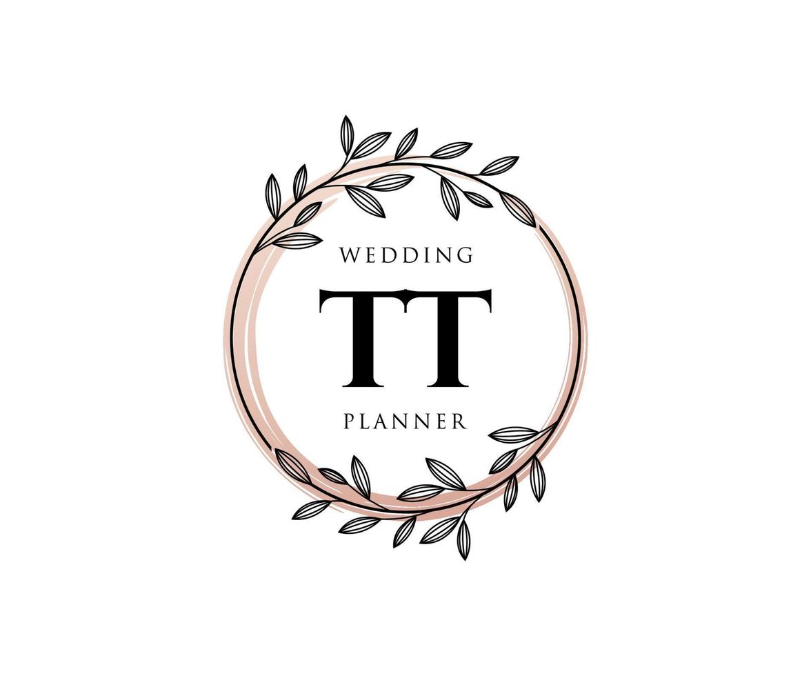 tt initialen brief bruiloft monogram logos verzameling, hand- getrokken modern minimalistisch en bloemen Sjablonen voor uitnodiging kaarten, opslaan de datum, elegant identiteit voor restaurant, boetiek, cafe in vector