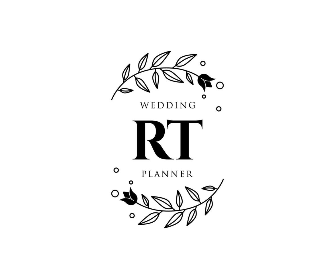 rt initialen brief bruiloft monogram logos verzameling, hand- getrokken modern minimalistisch en bloemen Sjablonen voor uitnodiging kaarten, opslaan de datum, elegant identiteit voor restaurant, boetiek, cafe in vector