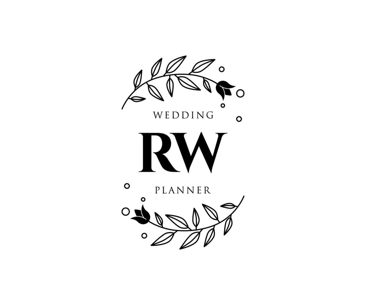 rw initialen brief bruiloft monogram logos verzameling, hand- getrokken modern minimalistisch en bloemen Sjablonen voor uitnodiging kaarten, opslaan de datum, elegant identiteit voor restaurant, boetiek, cafe in vector