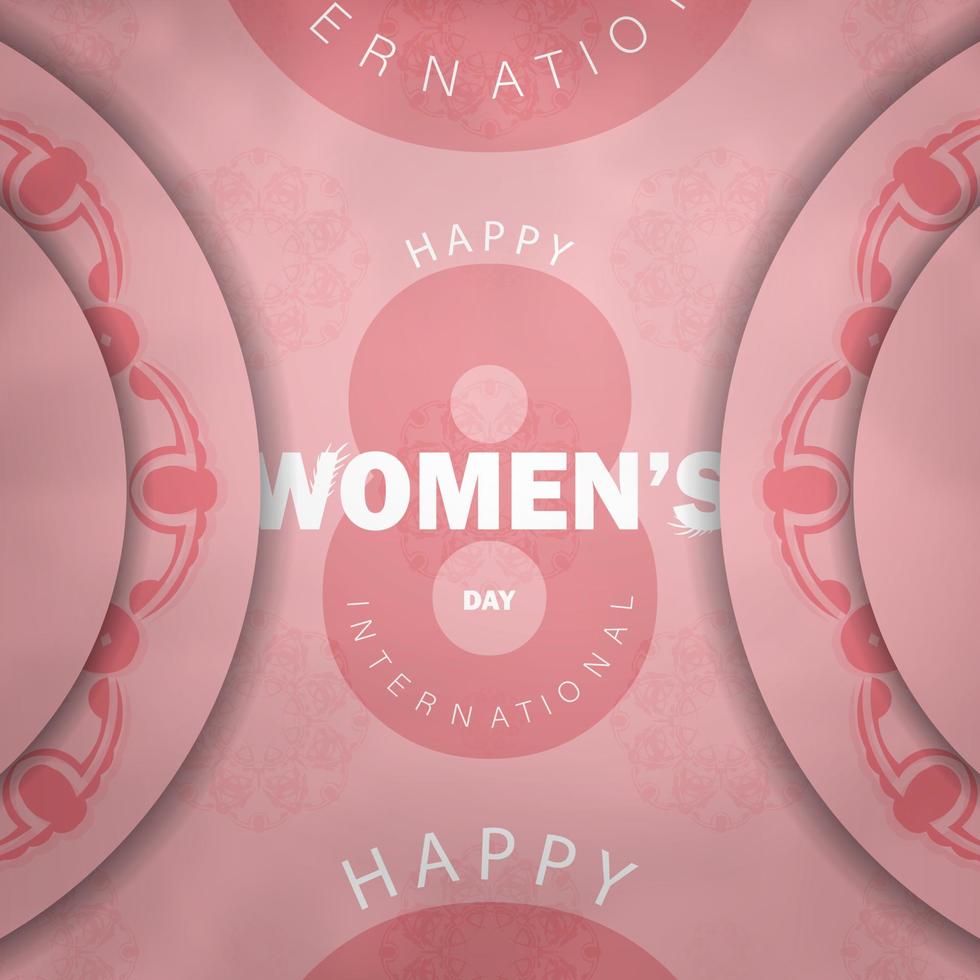 groet kaart 8 maart Internationale vrouwen dag roze met abstract ornament vector