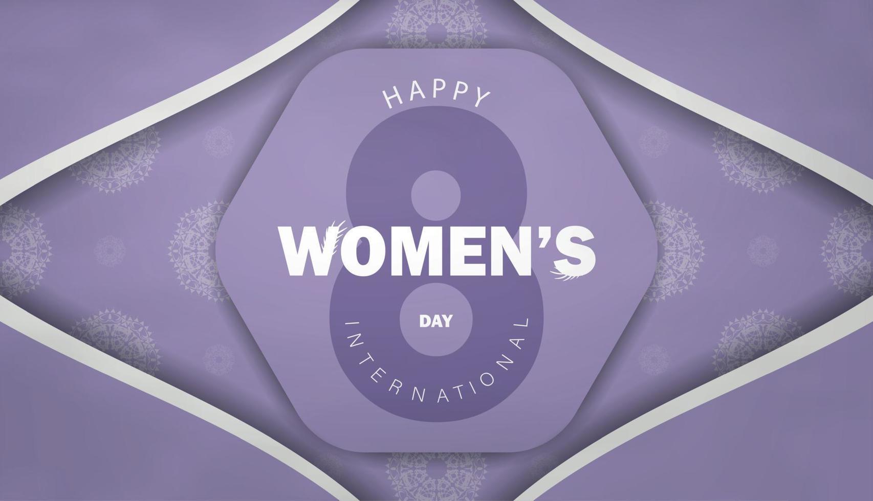 Internationale vrouwen dag Purper kleur folder sjabloon met wijnoogst wit ornament vector