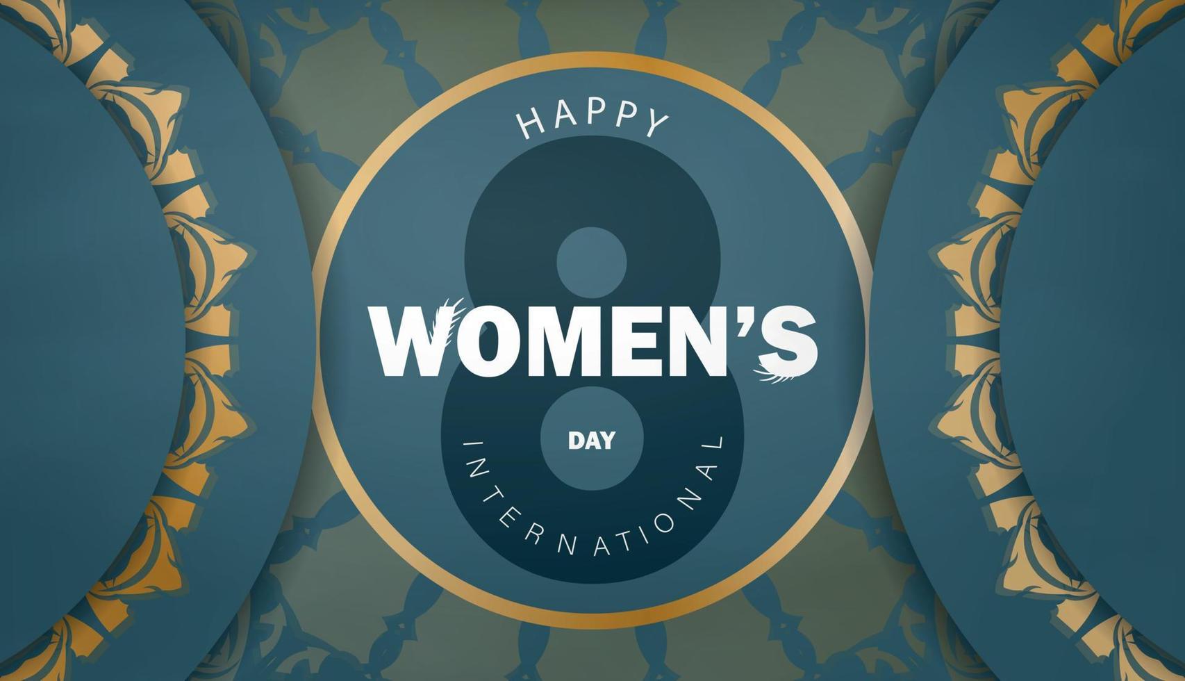 brochure sjabloon 8 maart Internationale vrouwen dag blauw kleur met wijnoogst goud patroon vector