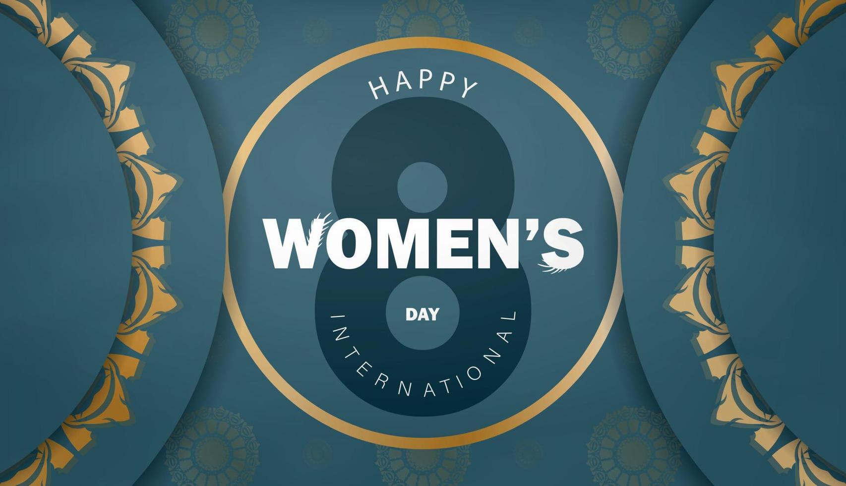 brochure sjabloon 8 maart Internationale vrouwen dag blauw kleur met wijnoogst goud ornament vector