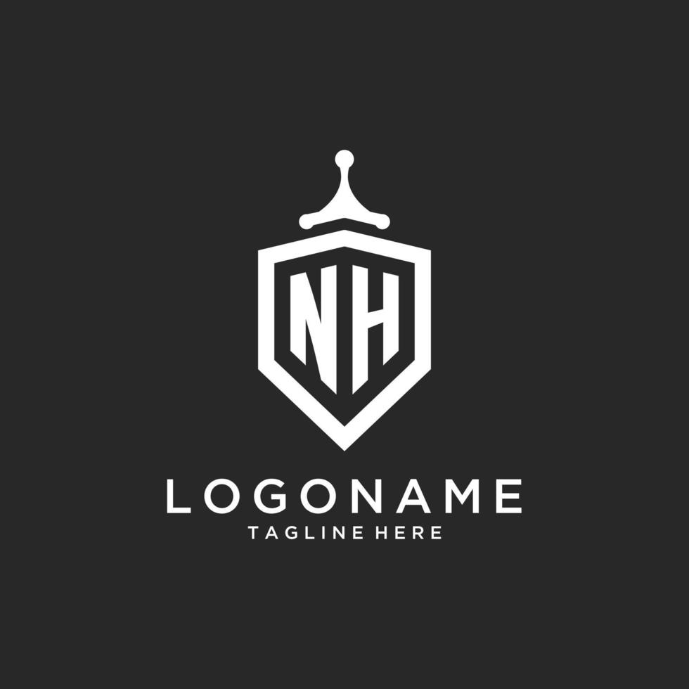 nh monogram logo eerste met schild bewaker vorm ontwerp vector