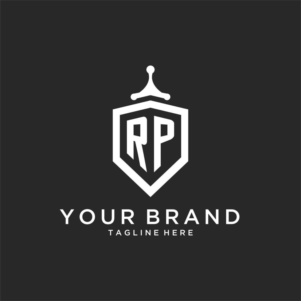 rp monogram logo eerste met schild bewaker vorm ontwerp vector