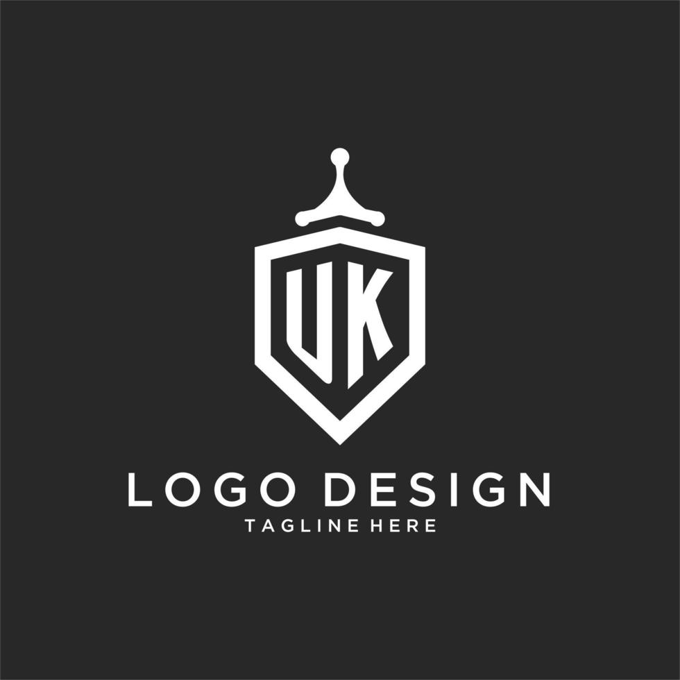 uk monogram logo eerste met schild bewaker vorm ontwerp vector