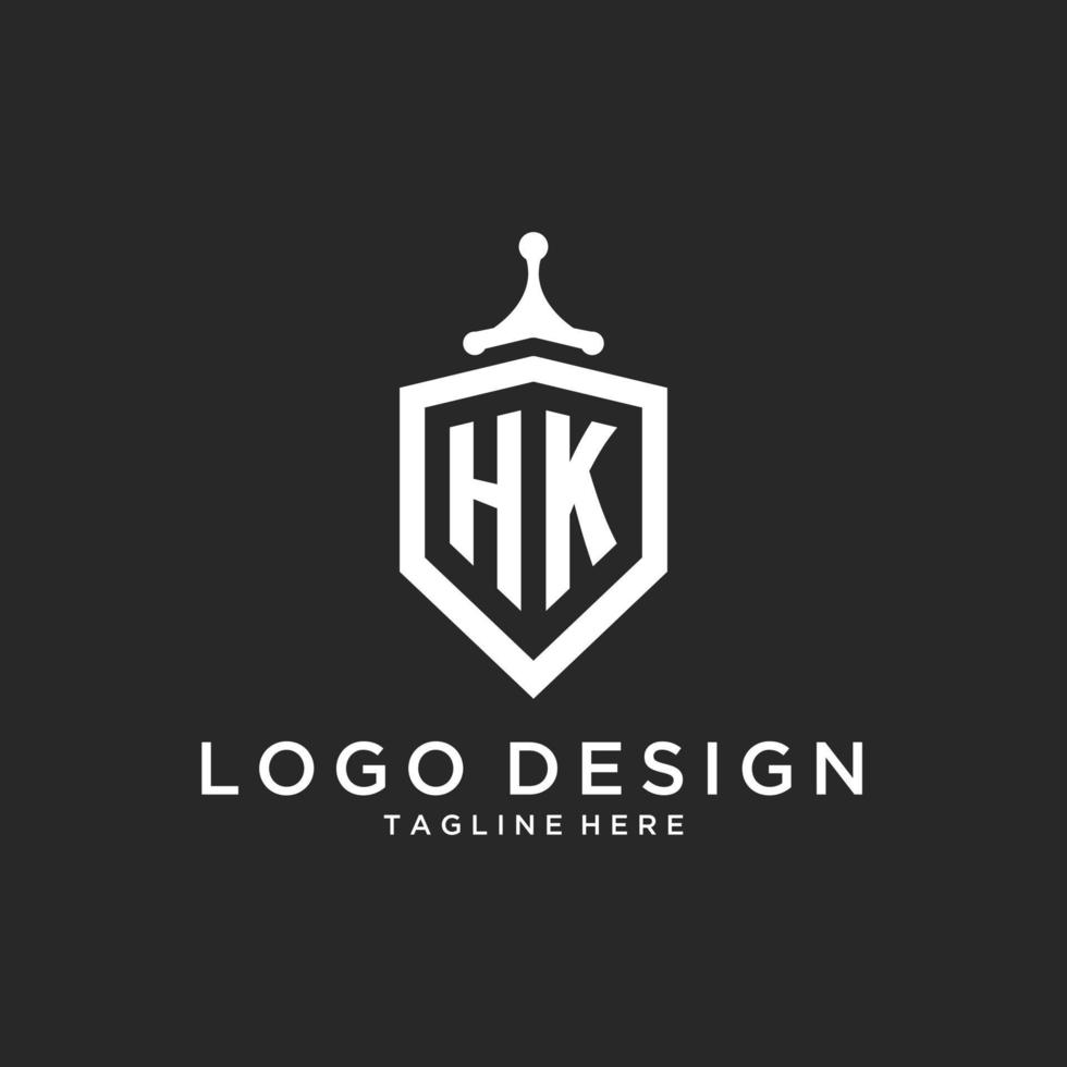 hk monogram logo eerste met schild bewaker vorm ontwerp vector