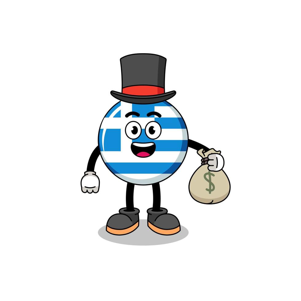 Griekenland vlag mascotte illustratie rijk Mens Holding een geld zak vector