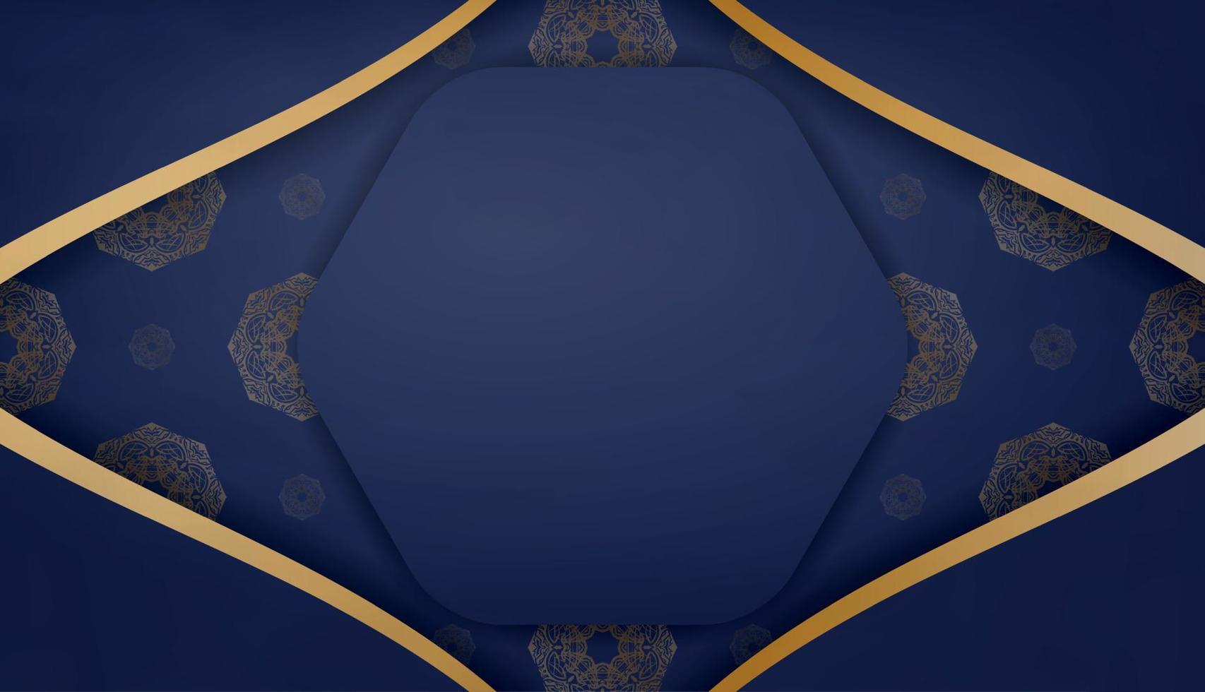donkerblauwe banner met Indiase gouden ornamenten voor ontwerp onder uw logo of tekst vector