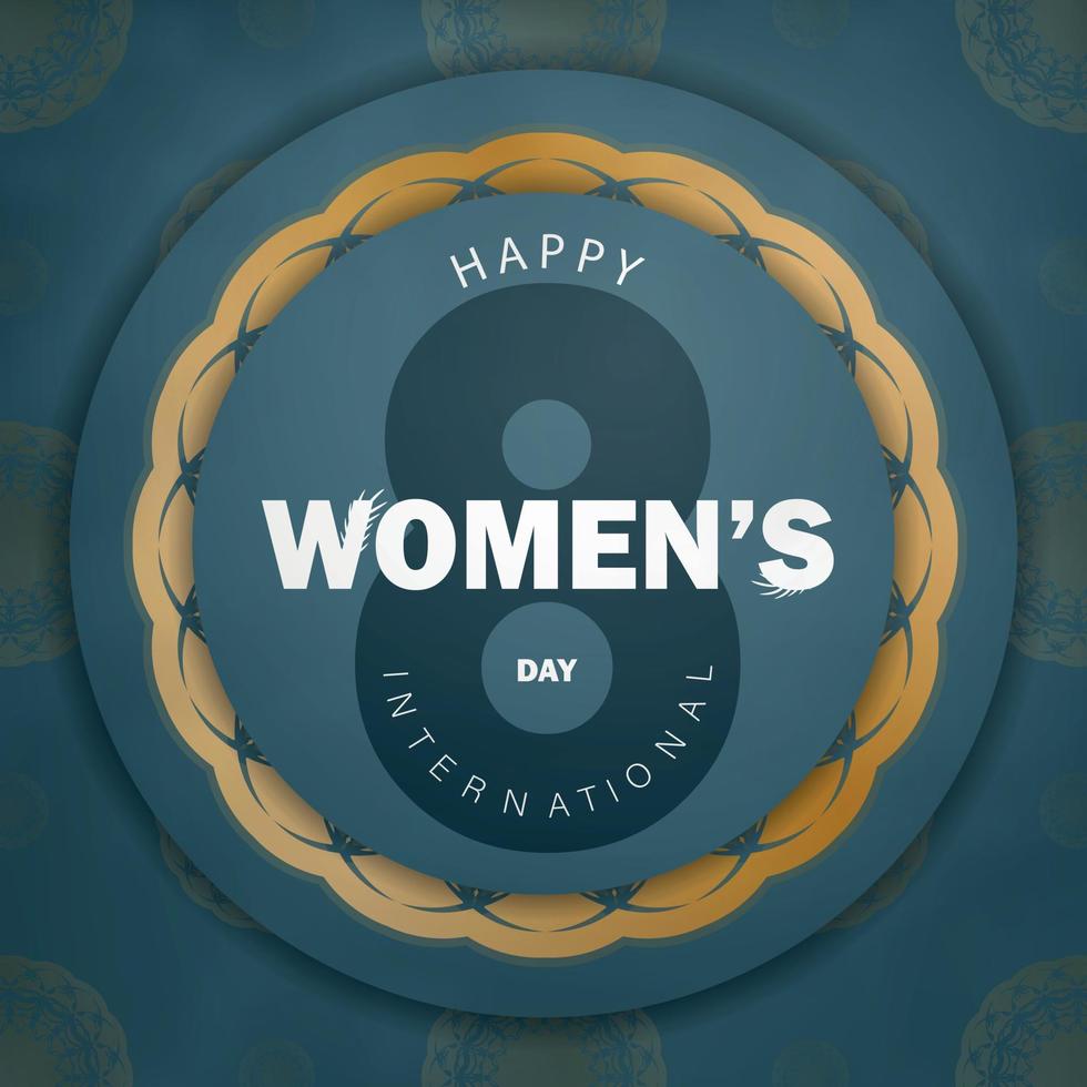 vakantie kaart Internationale vrouwen dag in blauw met luxe goud patroon vector