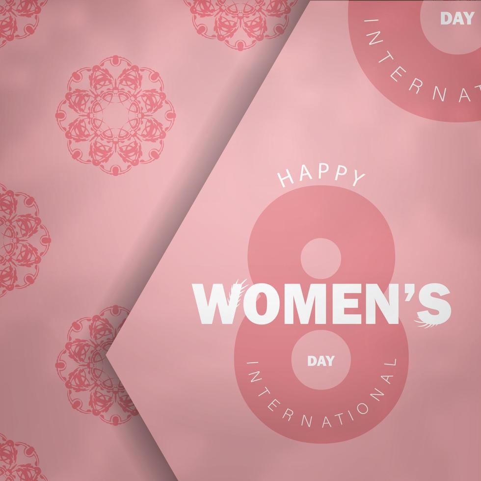 ansichtkaart Internationale vrouwen dag roze kleur met wijnoogst ornament vector