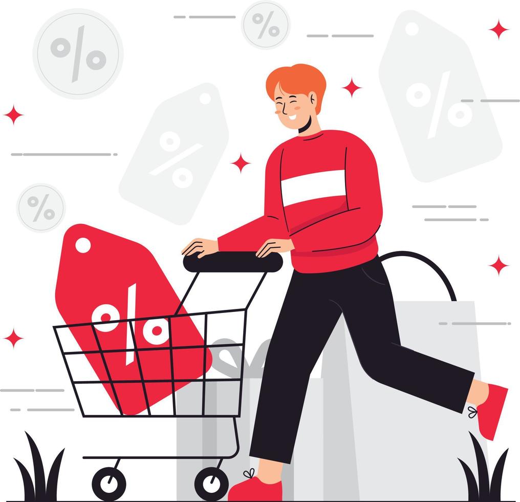 boodschappen doen kar concept illustratie vector