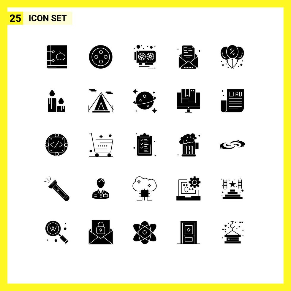 pictogram reeks van 25 gemakkelijk solide glyphs van ballon profiel hardware nieuwsbrief nieuwsbrief bewerkbare vector ontwerp elementen