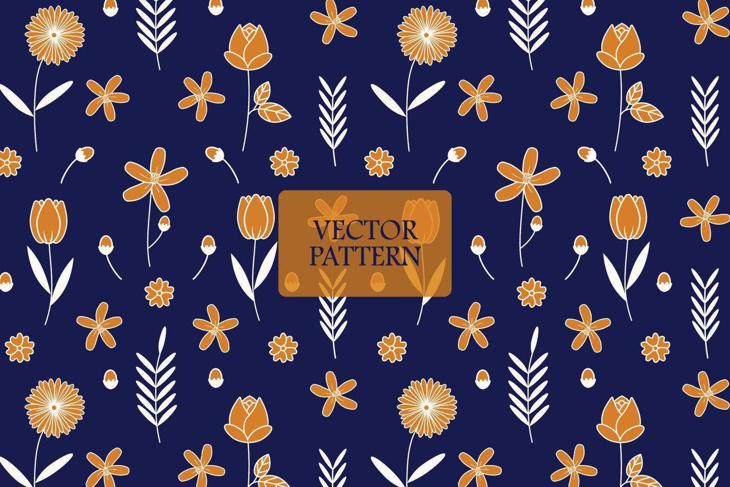 tuin bloemen gouden bloemblaadjes Aan een donker blauw achtergrond. naadloos herhaling abstract bloemen patroon vector