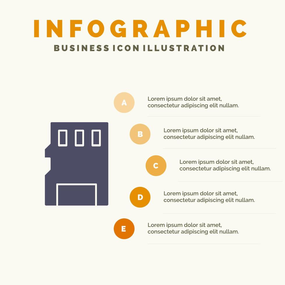 kaart geheugen geheugen kaart sd solide icoon infographics 5 stappen presentatie achtergrond vector