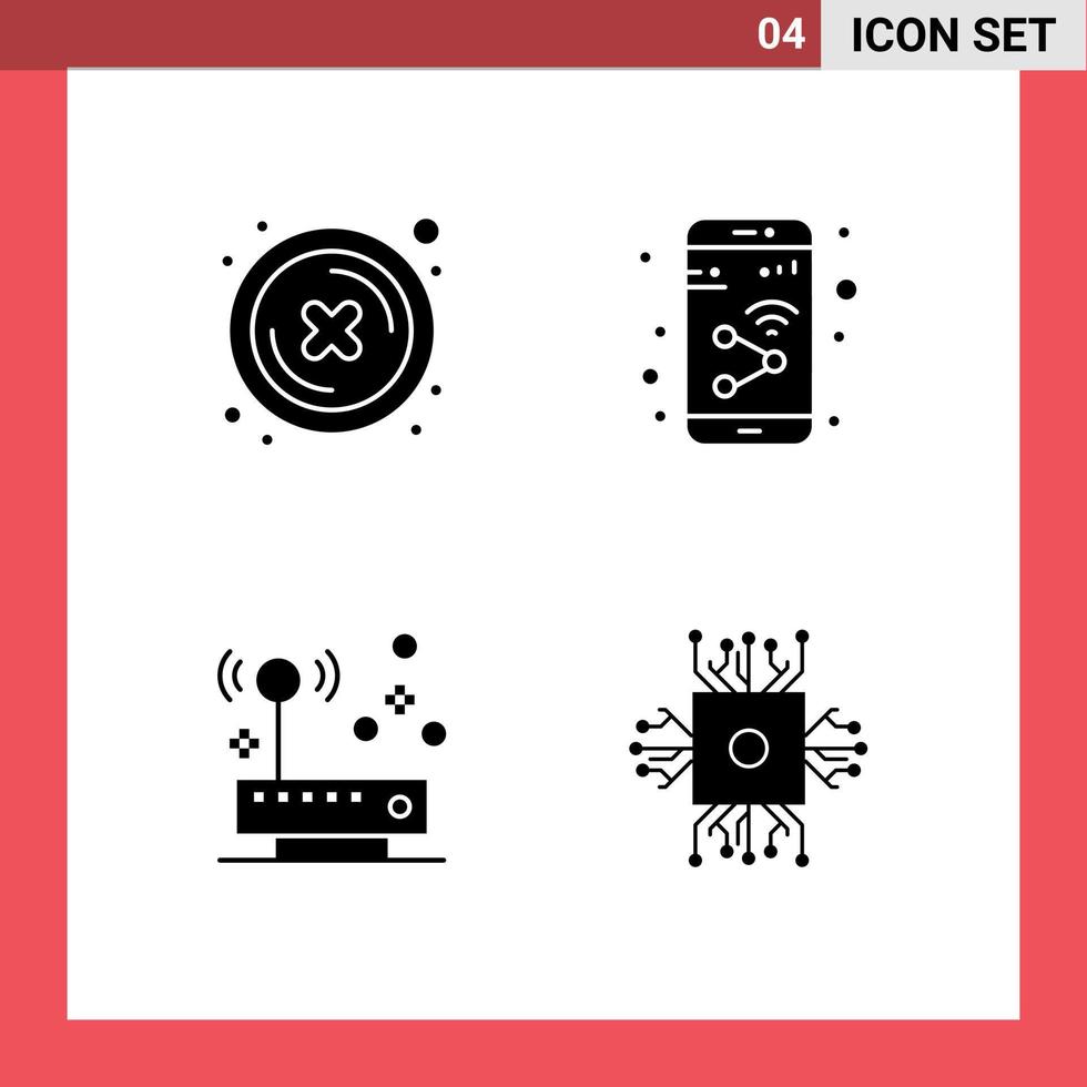 pictogram reeks van 4 gemakkelijk solide glyphs van dichtbij verbinding knop mobiel internet bewerkbare vector ontwerp elementen