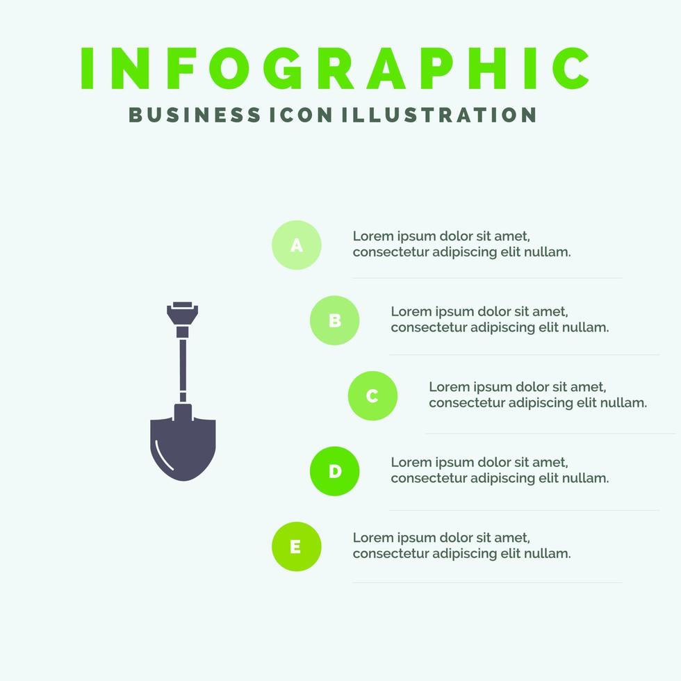 showel Schep gereedschap reparatie graven solide icoon infographics 5 stappen presentatie achtergrond vector