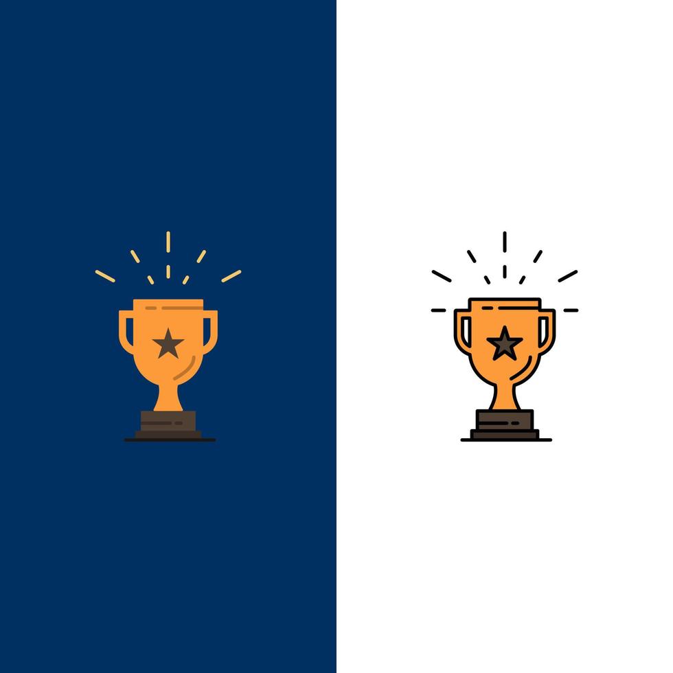 trofee prestatie prijs bedrijf prijs winnen winnaar pictogrammen vlak en lijn gevulde icoon reeks vector blauw achtergrond