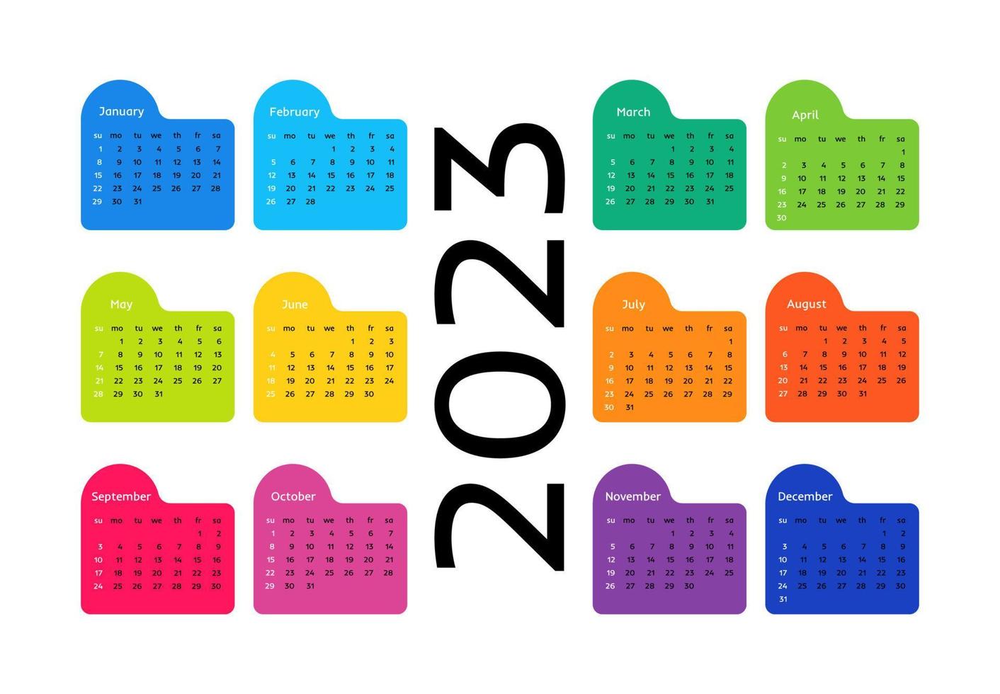 kalender voor 2023 geïsoleerd op een witte achtergrond. zondag tot maandag, zakelijke sjabloon. vector illustratie