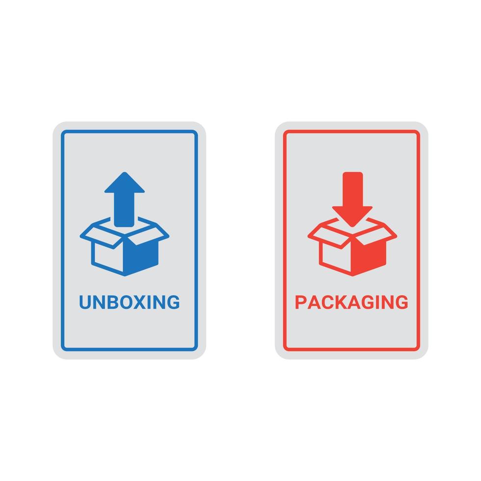 verpakking en uitpakken teken etiket vector illustratie,