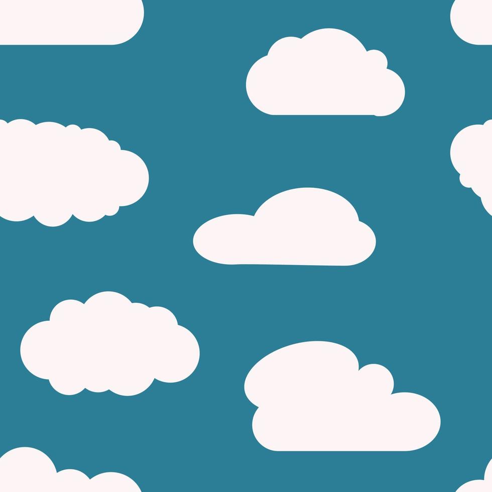 naadloos achtergrond met blauw lucht en wit tekenfilm wolken. vector illustratie.