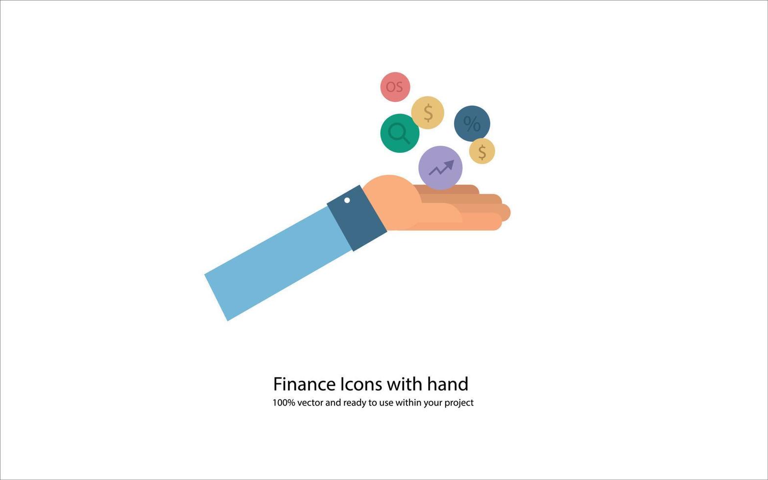 hand- met economie pictogrammen vol vector ontwerp, kleurrijk economie symbolen, investering, fonds, besparing, en betaling illustratie