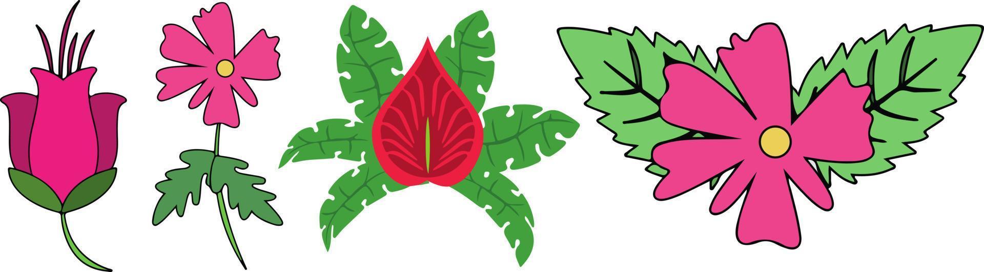 prachtig veelkleurig bloeiend bloemen en bladeren grens. voorjaar botanisch vlak vector illustratie Aan wit achtergrond