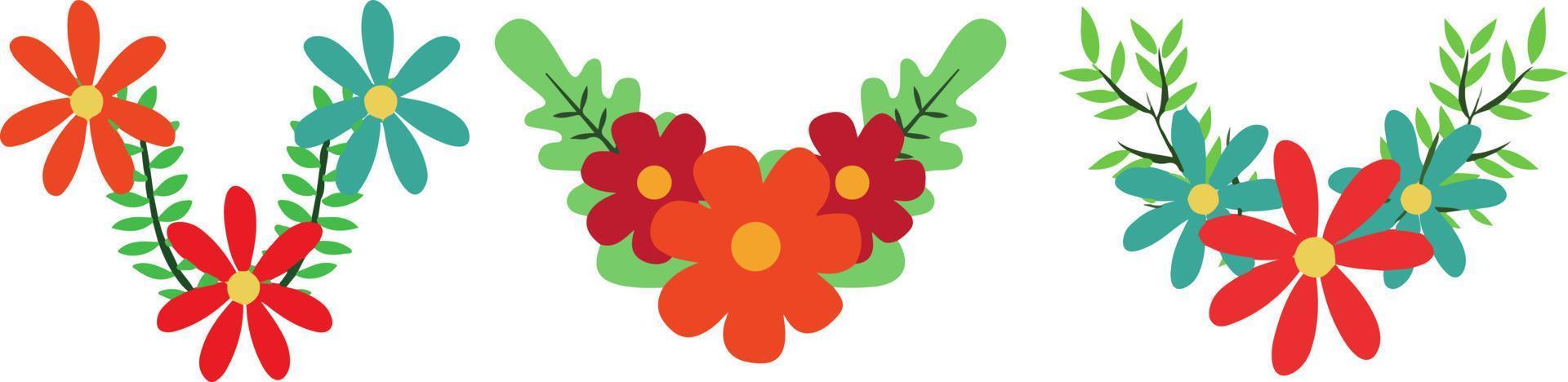 prachtig veelkleurig bloeiend bloemen en bladeren grens. voorjaar botanisch vlak vector illustratie Aan wit achtergrond