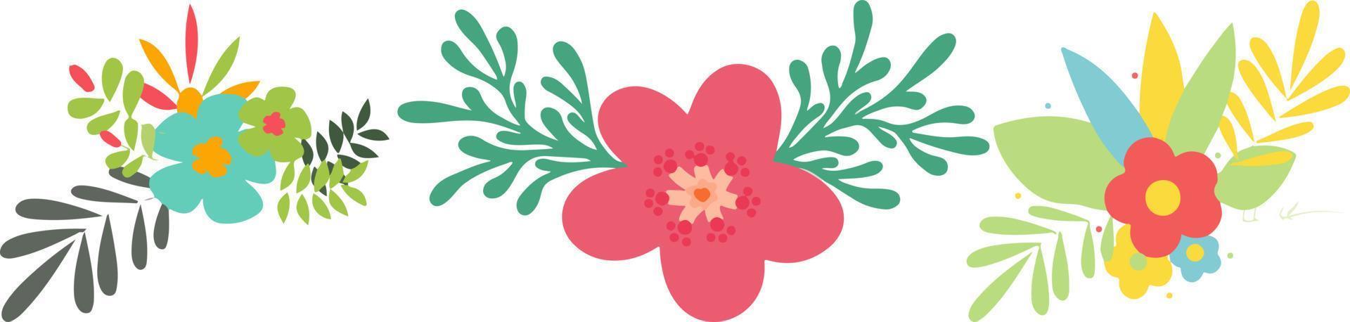 prachtig veelkleurig bloeiend bloemen en bladeren grens. voorjaar botanisch vlak vector illustratie Aan wit achtergrond