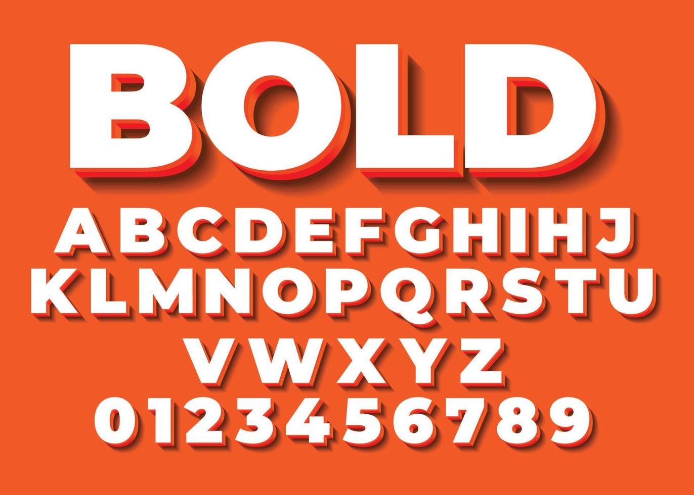 3d brieven en getallen set, stoutmoedig doopvont lettertype, oranje en wit hoofdletters alfabetten, illustrator tekst effect vector