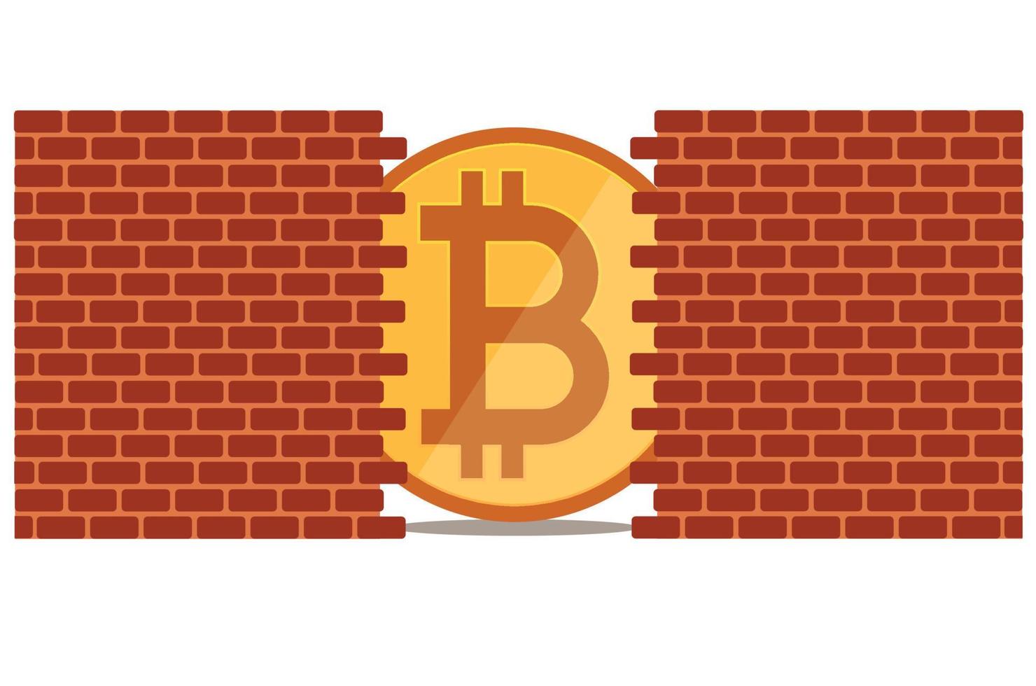 bitcoin icoon achter een rood muur vector