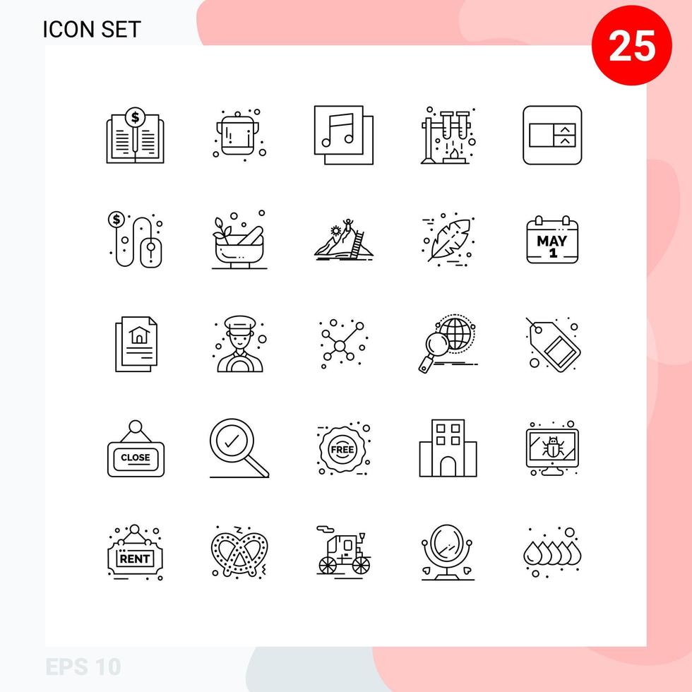voorraad vector icoon pak van 25 lijn tekens en symbolen voor dollar wireframe media selecteer doos ruimte bewerkbare vector ontwerp elementen