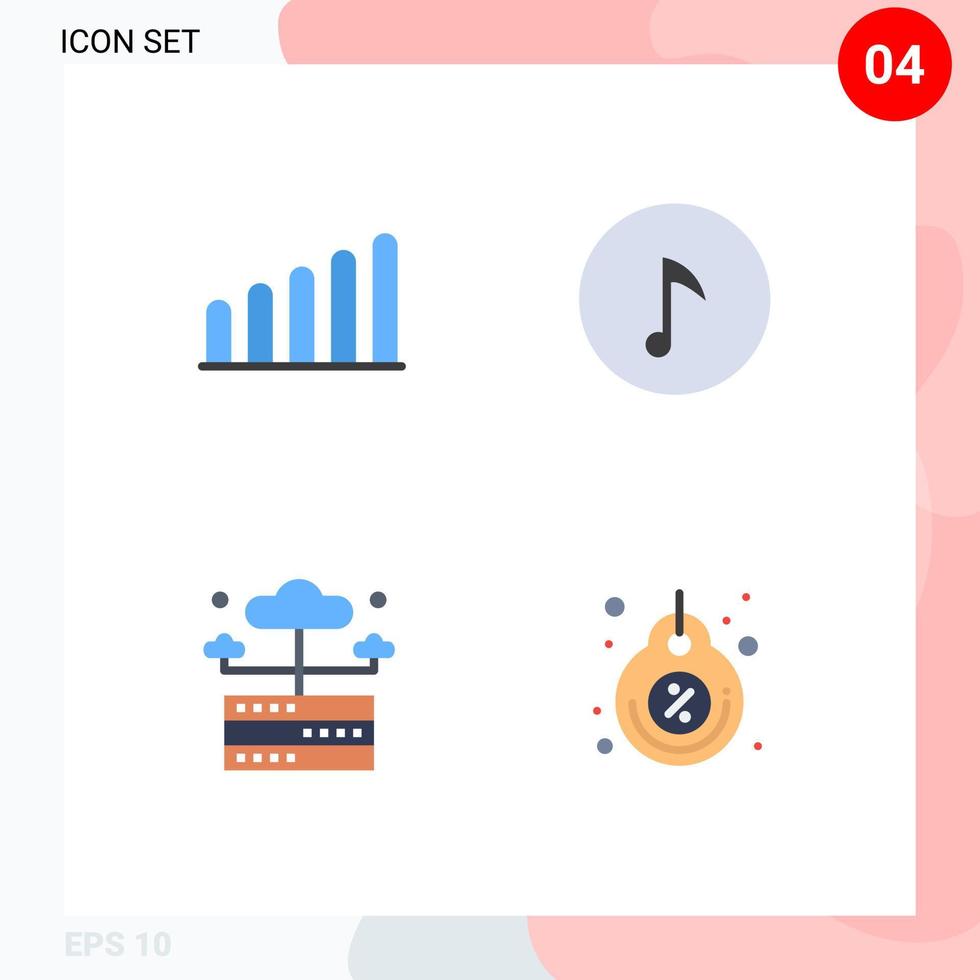 reeks van 4 reclame vlak pictogrammen pak voor verbinding etiket muziek- hosting prijs bewerkbare vector ontwerp elementen