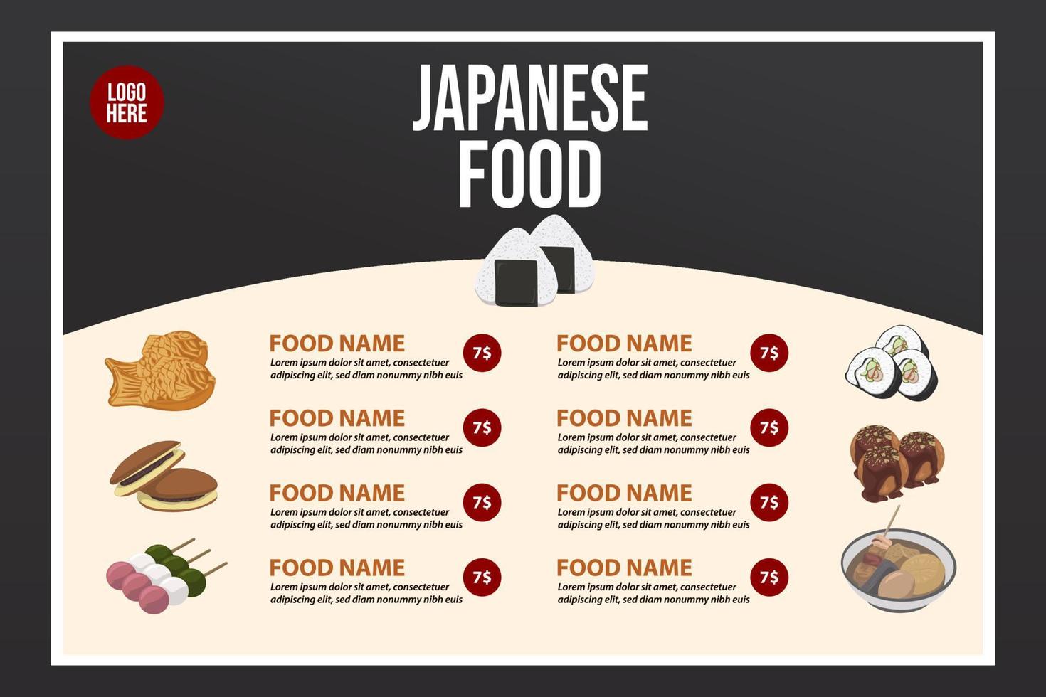 restaurant cafe menu, sjabloon ontwerp. Japans tussendoortje vector