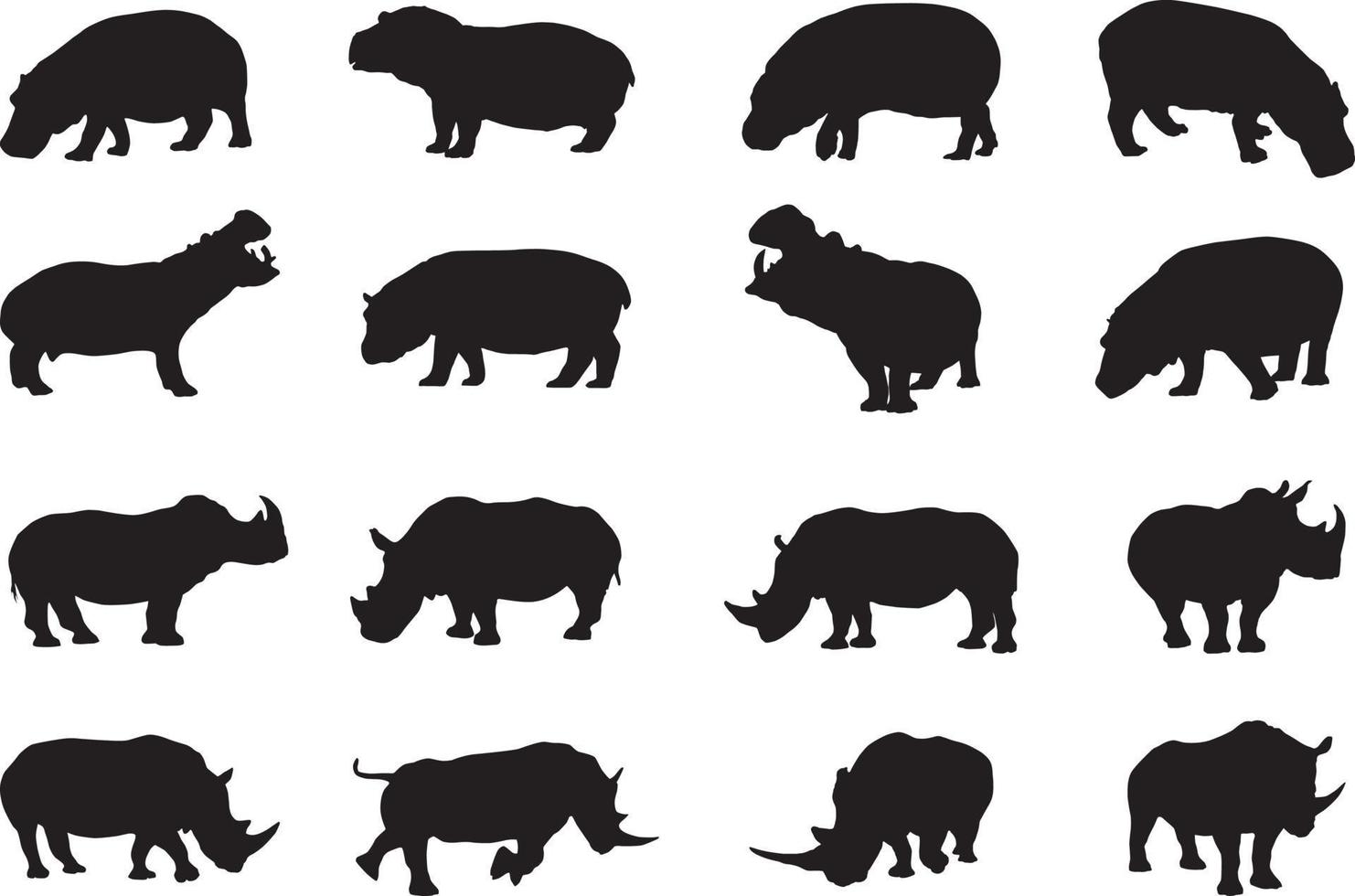 neushoorn en nijlpaard silhouet vector