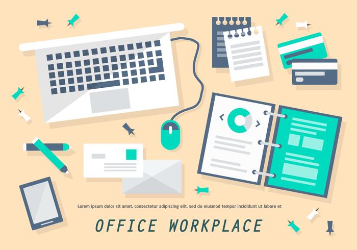 Gratis Flat Office Workplace Vector Illustratie