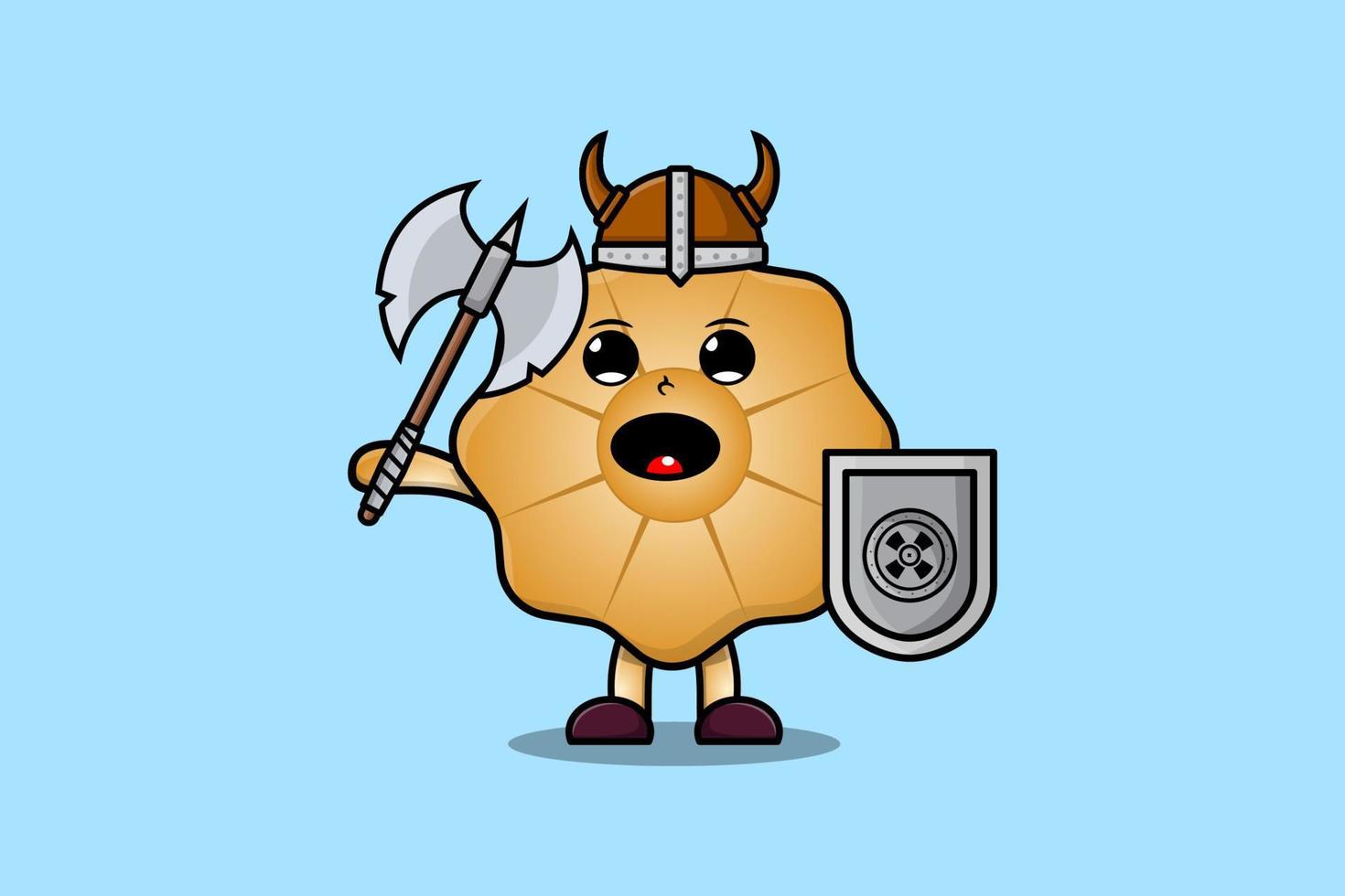 schattig tekenfilm koekjes viking piraat Holding bijl vector